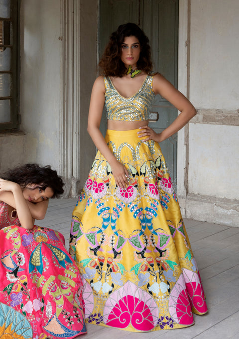 Aisha Rao | Yellow Embellished Lehenga Set | INDIASPOPUP.COM