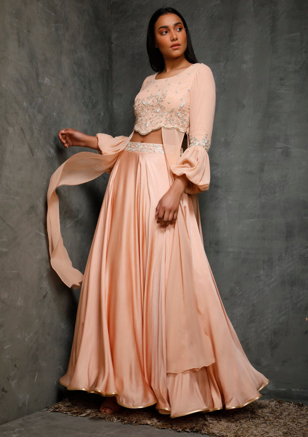 Seema Thukral-Peach Top With Panels & Skirt-INDIASPOPUP.COM