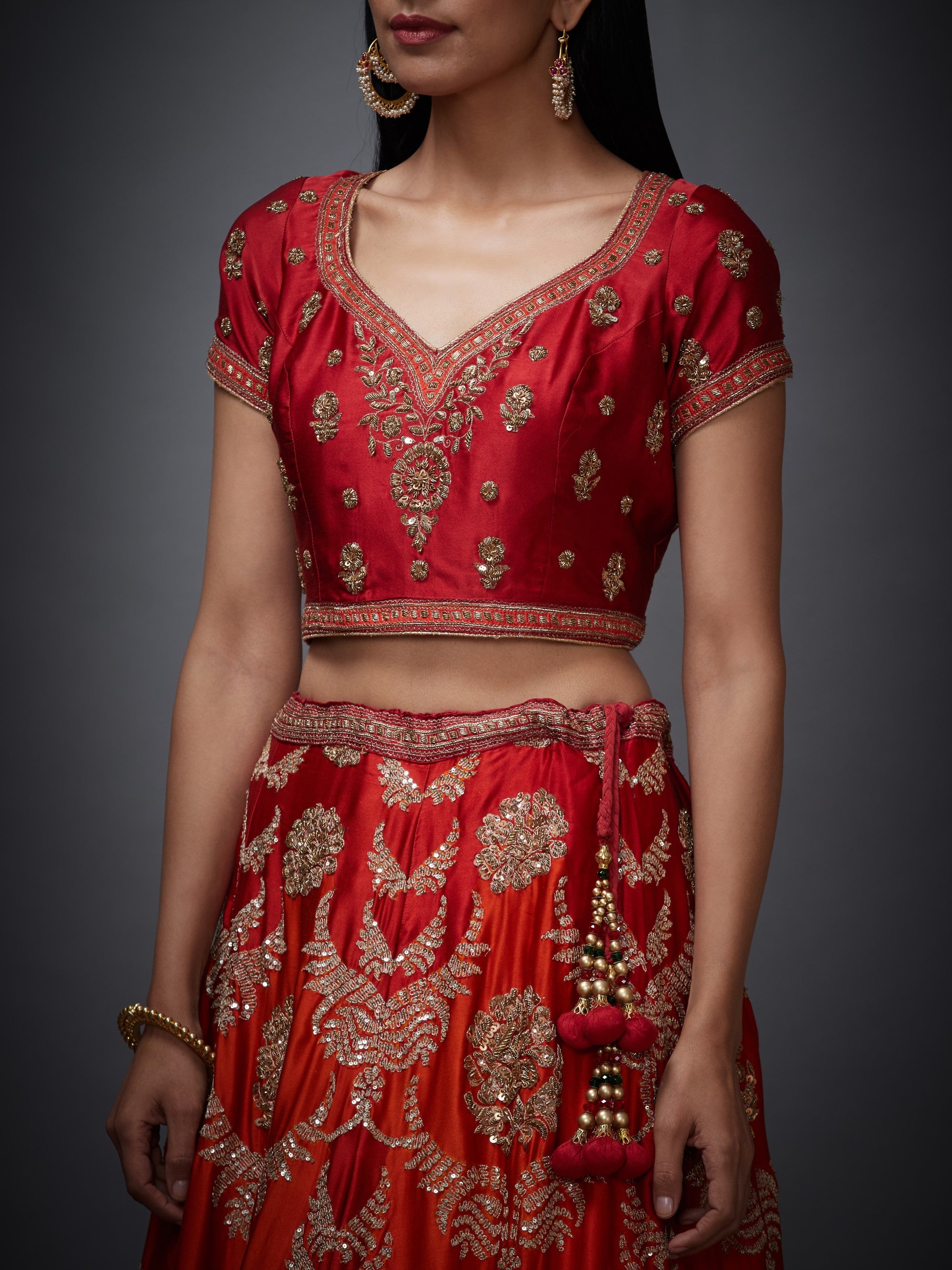 Ri.Ritu Kumar Red Blouse With Lehenga & Dupatta