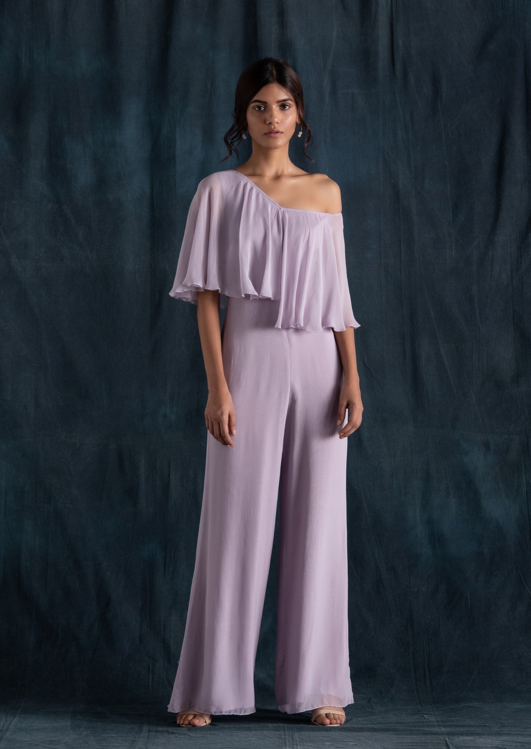 Lavanya Ahuja | Lilac Jumpsuit With Cape | INDIASPOPUP.COM