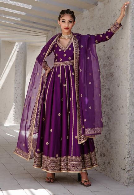 Jigar Mali | Irish Purple Flared Anarkali Set | INDIASPOPUP.COM