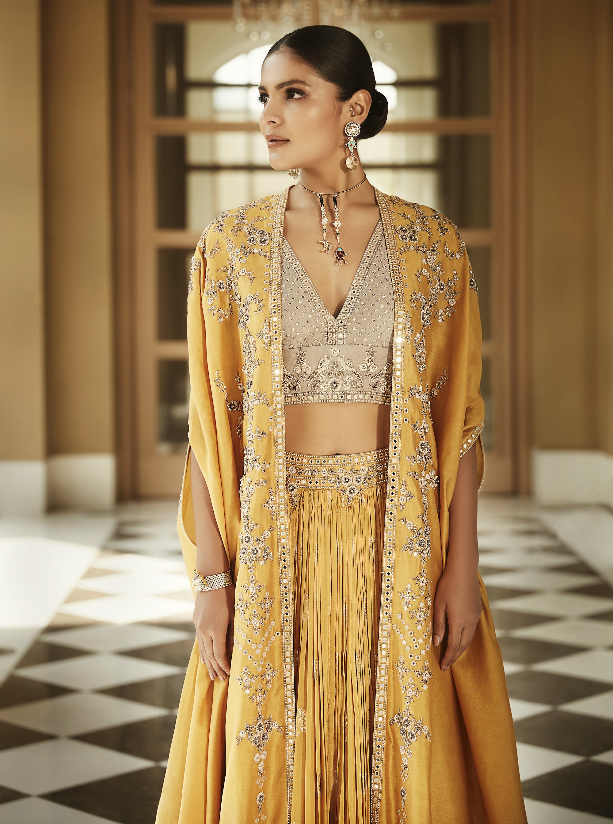 Matsya | Haldi Yellow Venetian Cape Set | INDIASPOPUP.COM