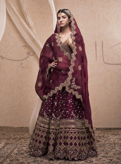 Bridal, Wedding Red and Maroon color Velvet fabric Lehenga : 1625405