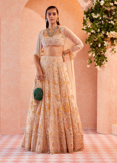 Buy Light Onion Pink Zahra Lehenga Set by Designer RIDHI MEHRA