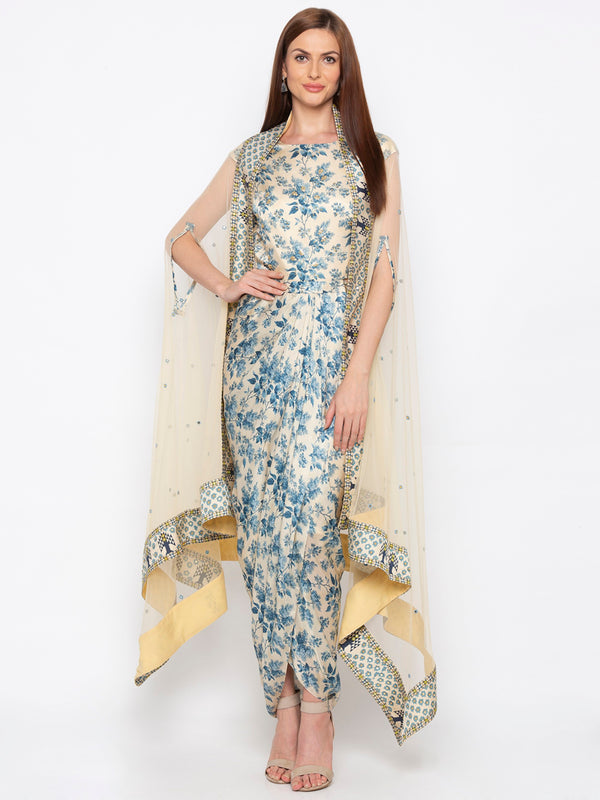 white dress with blue dupatta