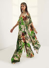Green Printed Embroidered Kaftan With Pant