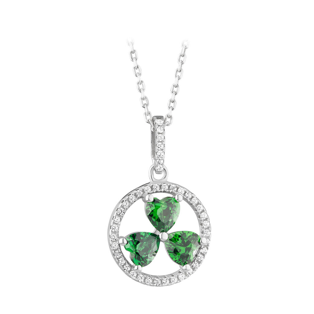 Sterling Silver Green Cz Shamrck Circle Pendant – Celtic Collections