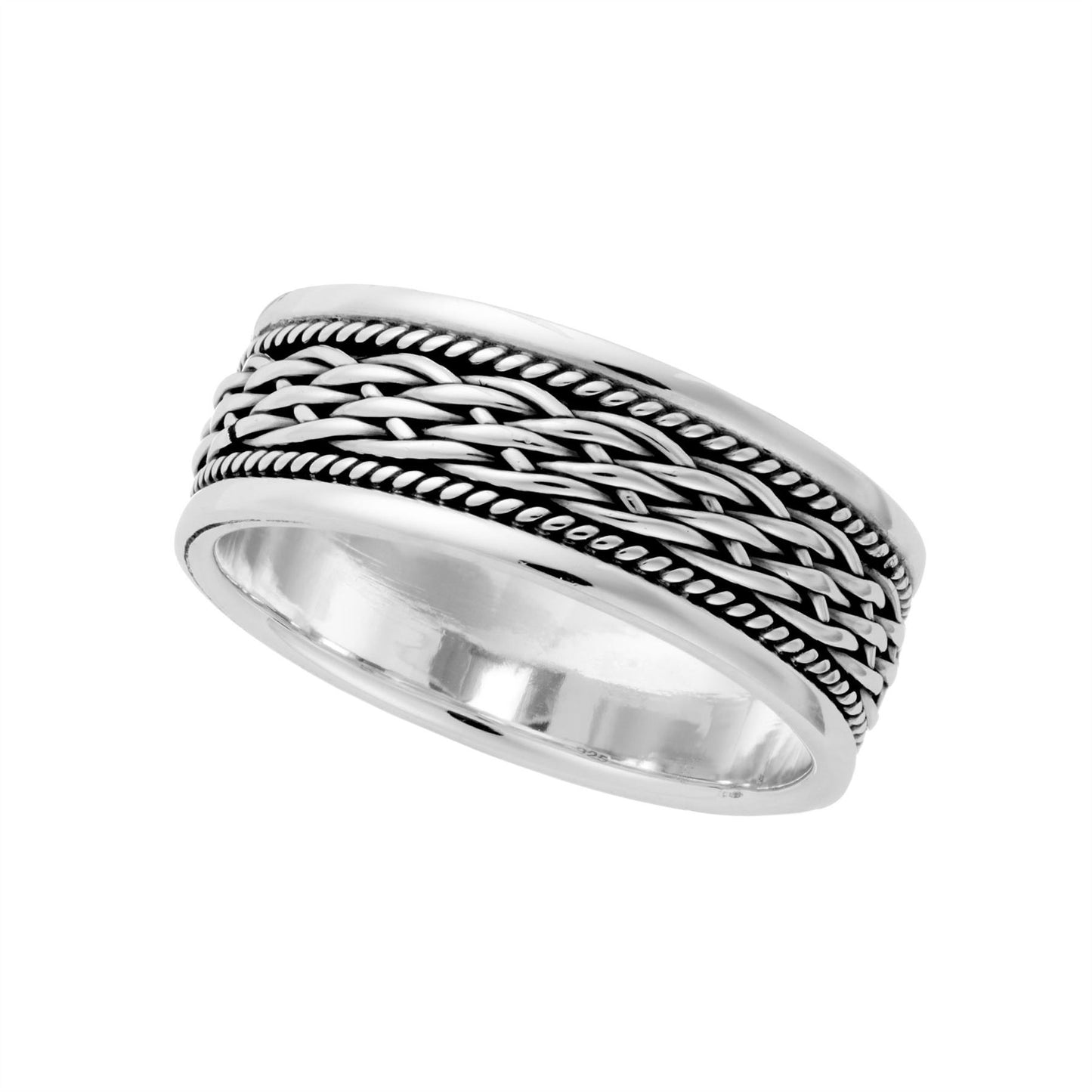 Sterling Silver Wide Woven Ring Chunky Braided Band for Couples