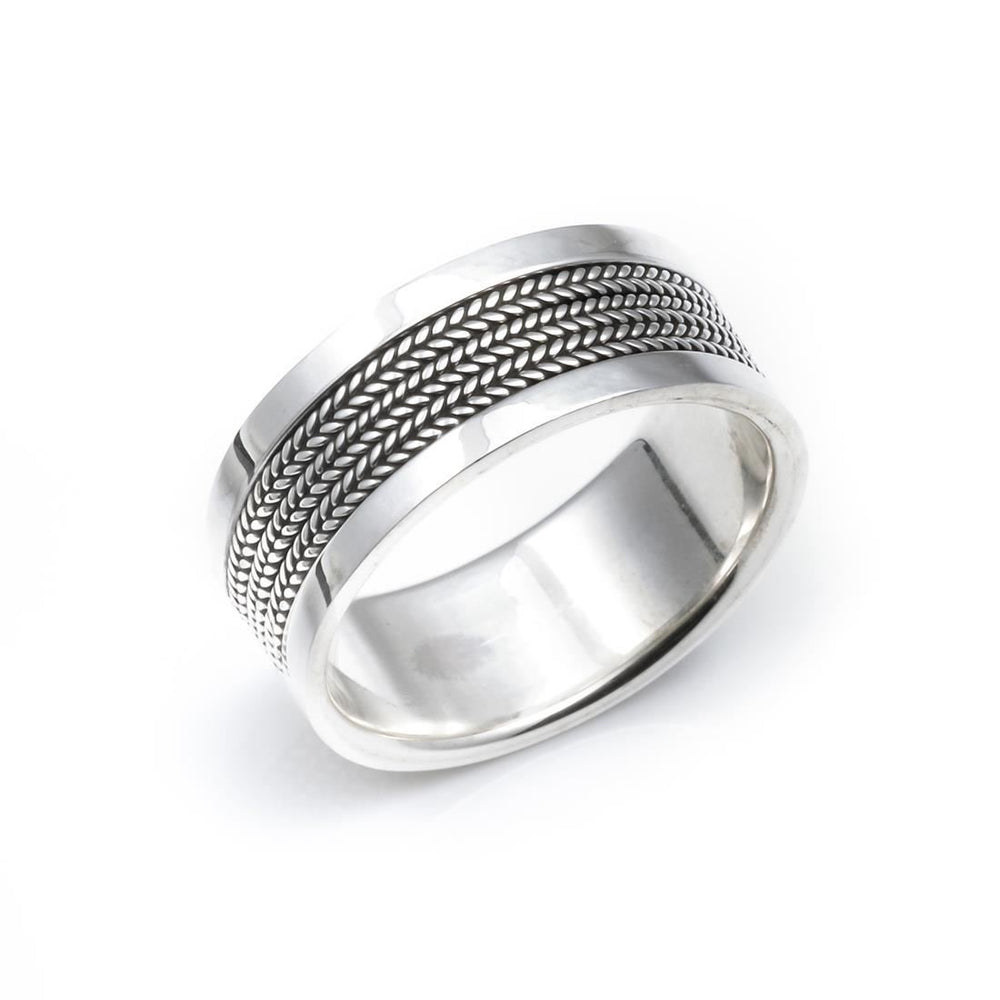 Sterling Silver Wide Woven Ring Chunky Braided Band for Couples