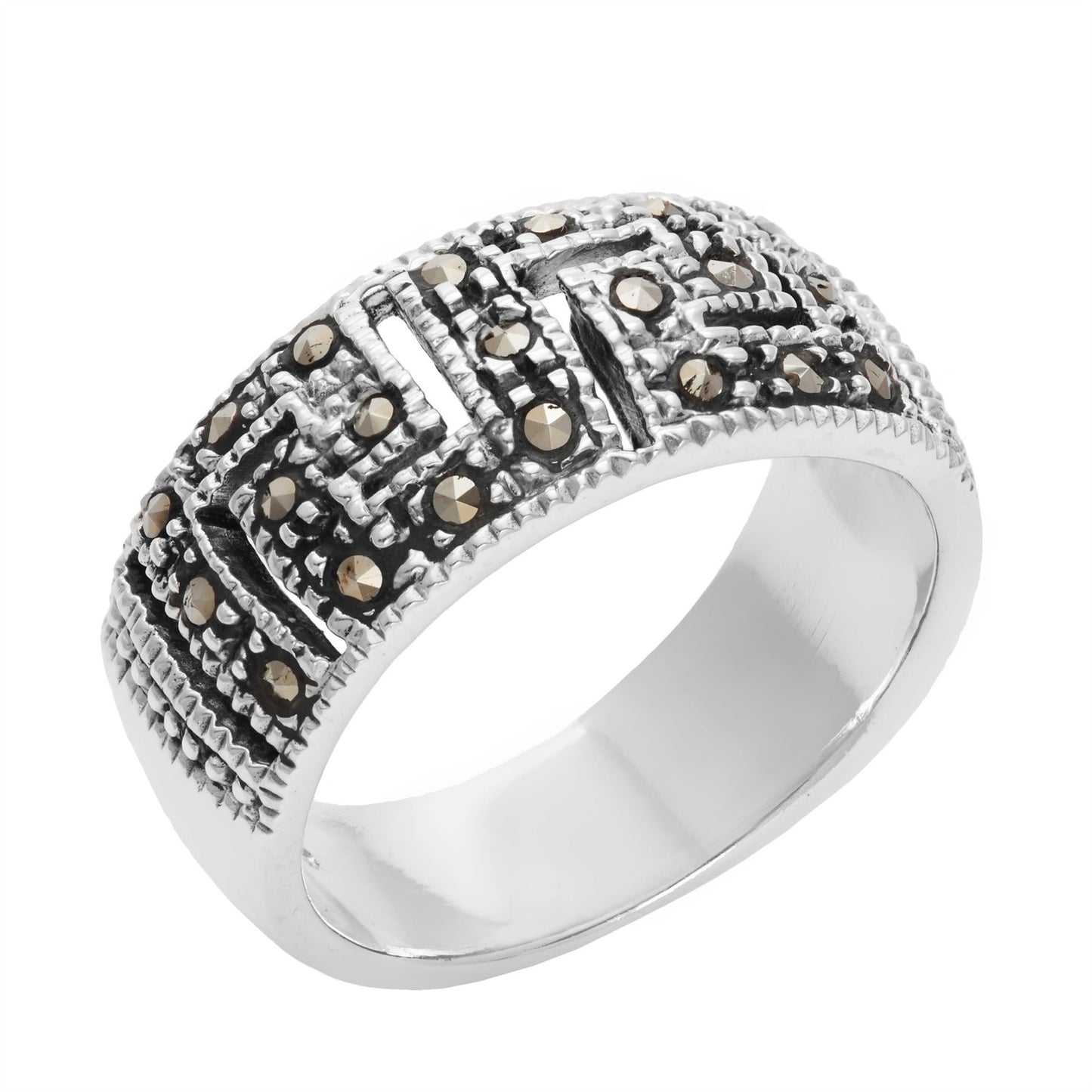 Sterling Silver Multi-Layer Crossover Braided Ring, Marcasite