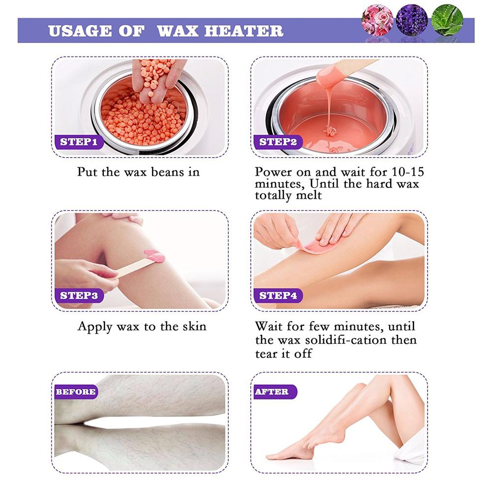 Purple Wax Warmer Hair Removal Kit With 5 Pack Hard Wax Beans And