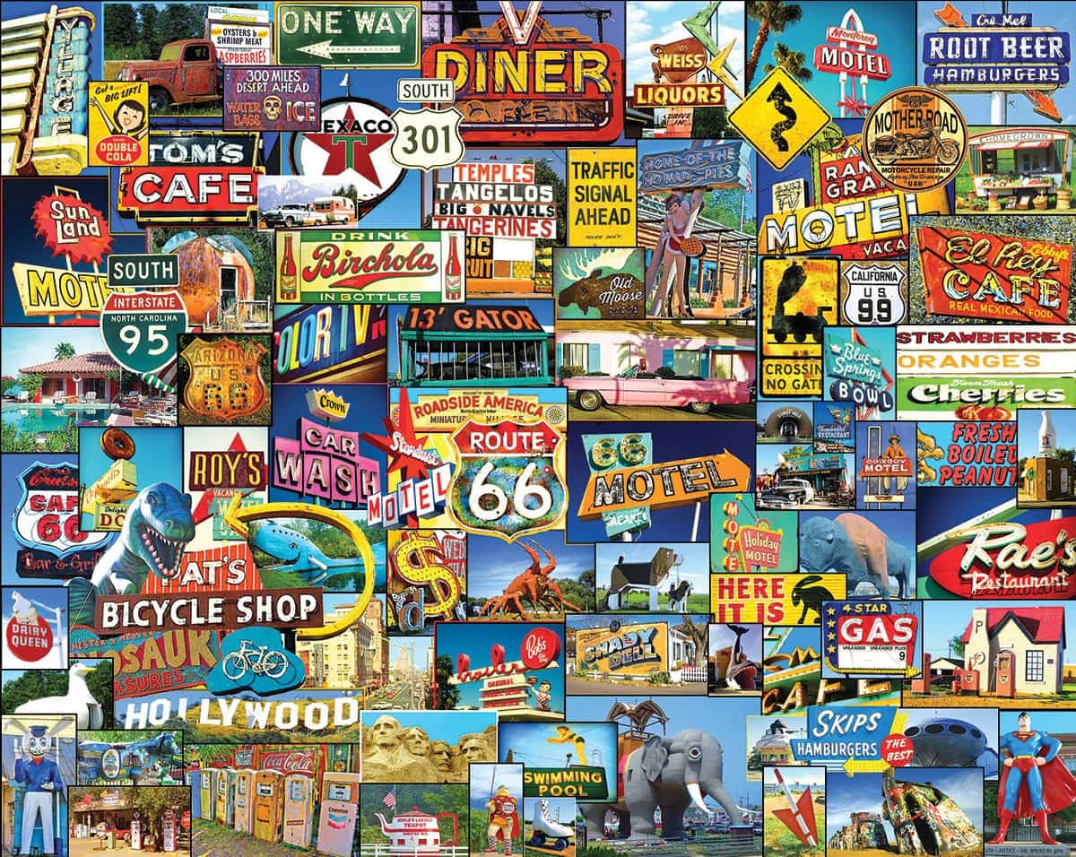 Puzzles White Mountain ROUTE 66 1000 Piece Jigsaw Puzzle FREE SHIPPING  COMPLETE