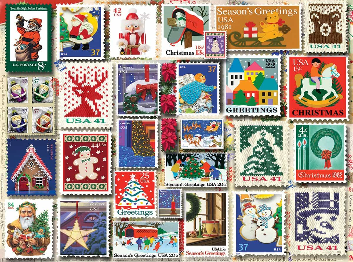 Holiday Stamps 100 Piece Mini Jigsaw Puzzle