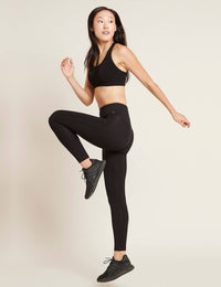 身体竹活跃混合高腰充分锻炼紧身裤在黑色侧面视图