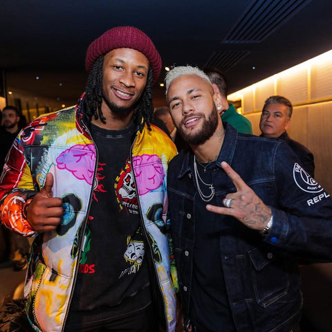 Todd Gurley with Neymar JR in Paris sporting I Want My Roses Puffer Jacket