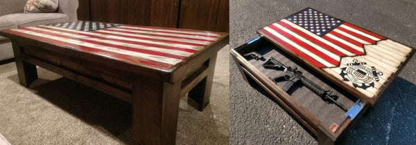 Liberty Home Rustic American Flag Gun Storage Coffee Table