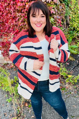 Family Photo Style Guide - All Put Together Rust & Navy Striped Pocketed Cardigan - Sizes S-3X