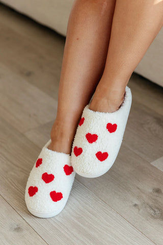 fuzzy mini hearts slippers
