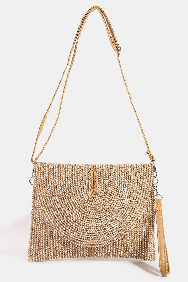 Fame Two Tone Intricate Paper Woven Envelope Clutch Bag