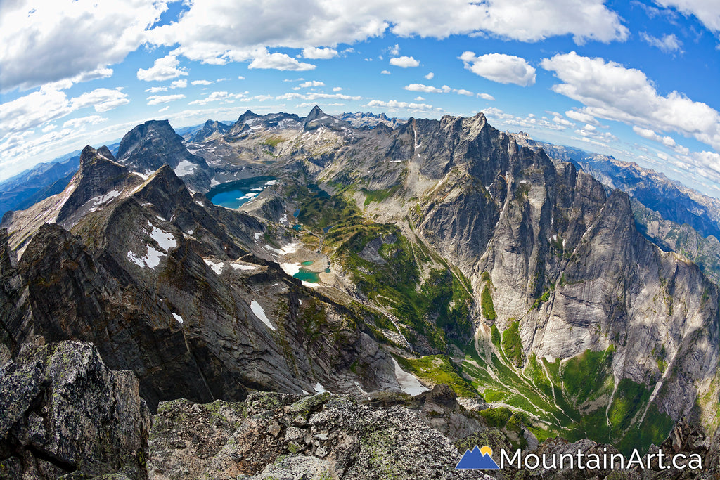 Valhalla parks Mt Dag summit and Mulvey Basin. photo by Lucas Jmieff. – Mountain Art Photo