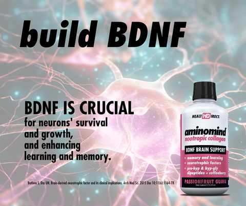 The easiest way to build your BDNF levels to protect and create new neurons and improve brain volume is with clinically proven AminoMind Nootropic Liquid Collagen