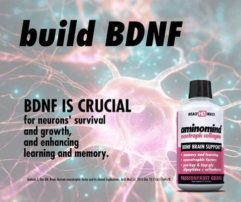 The easiest way to build your BDNF levels to protect and create new neurons and improve brain volume is with clinically proven AminoMind Nootropic Liquid Collagen | Health Direct USA