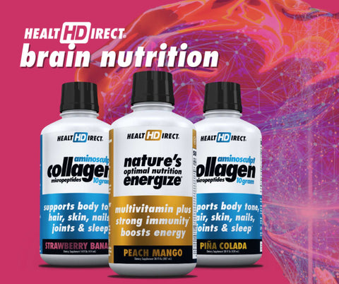 Easy nutrition to build your brain and keep it well connected! AminoSculpt Liquid Collagen and Nature's Optimal Nutrition Liquid Multivitamin | Health Direct USA