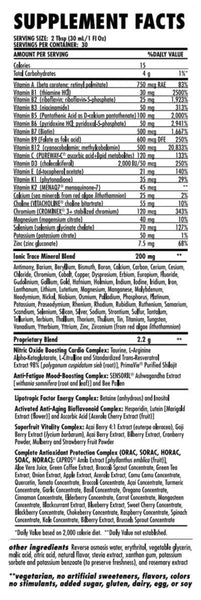 Nature's Optimal Nutrition Supplement Facts Panel