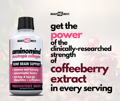 AminoMind's clinical-proven coffeeberry extract provides the nutrients to build BDNF for brain and body health by 143% in just 1 tablespoon. Optimize your brain health, improve your gut health, support your heart health, and more.