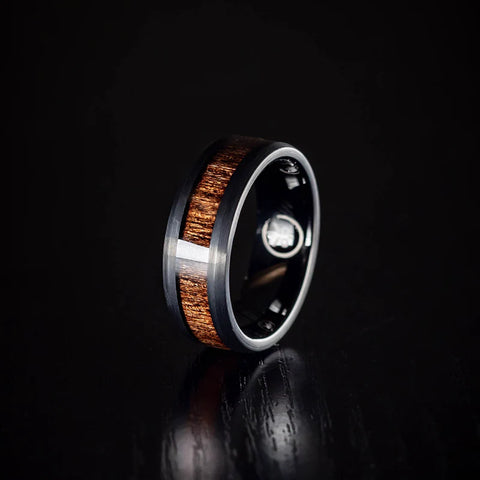 Ebony wood inlay tungsten ring