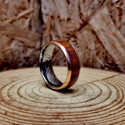 walnut wood inlay tungsten ring