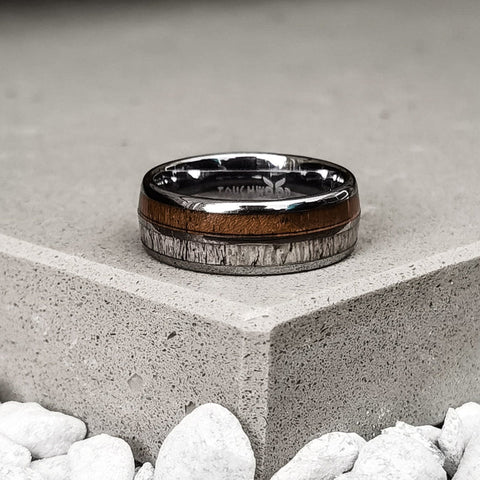 Oakwood inlay tungsten ring