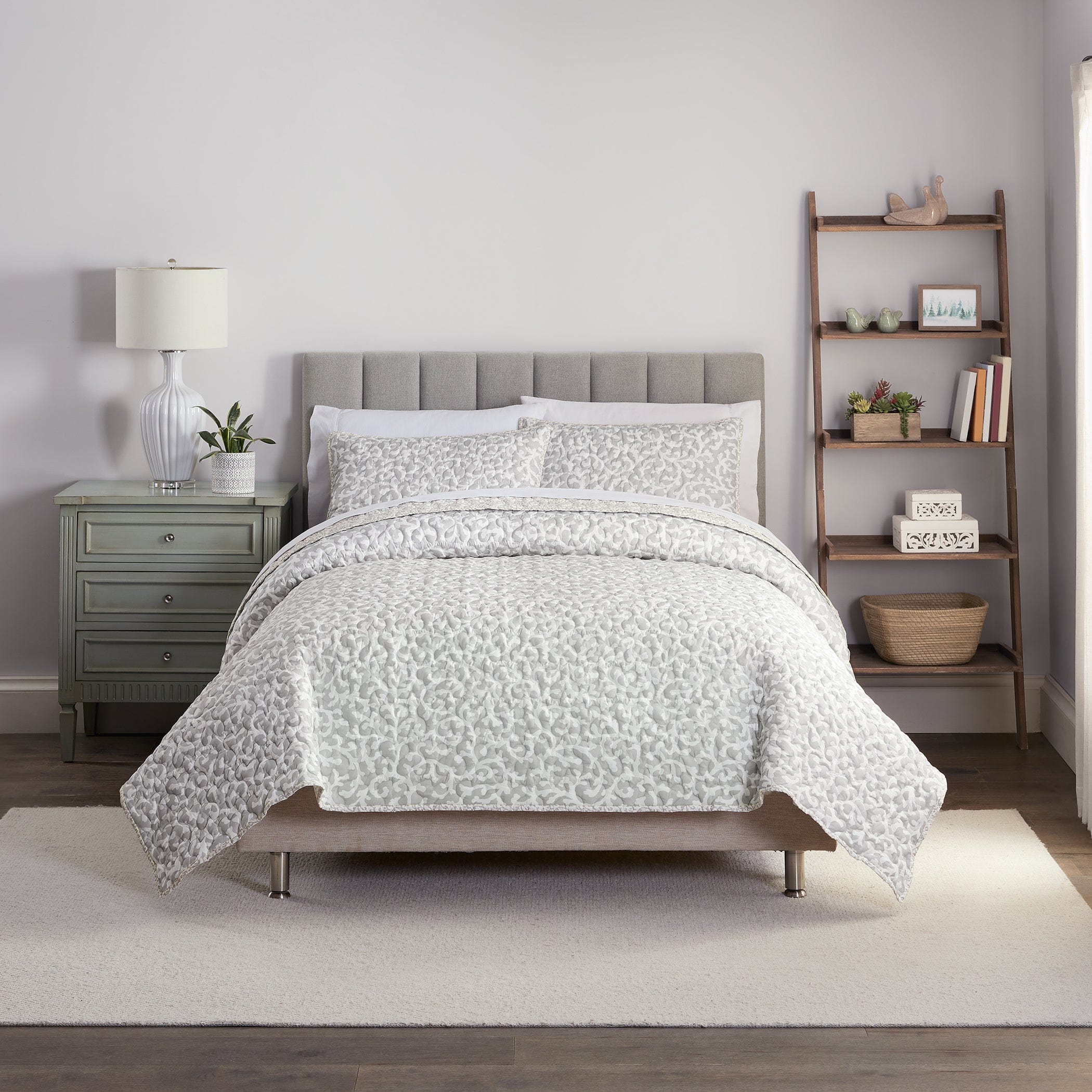 Photos - Bed Linen Waverly SureFit Traditions by  Savoy Silhouette Quilted Bed Set | Grey | 3p 