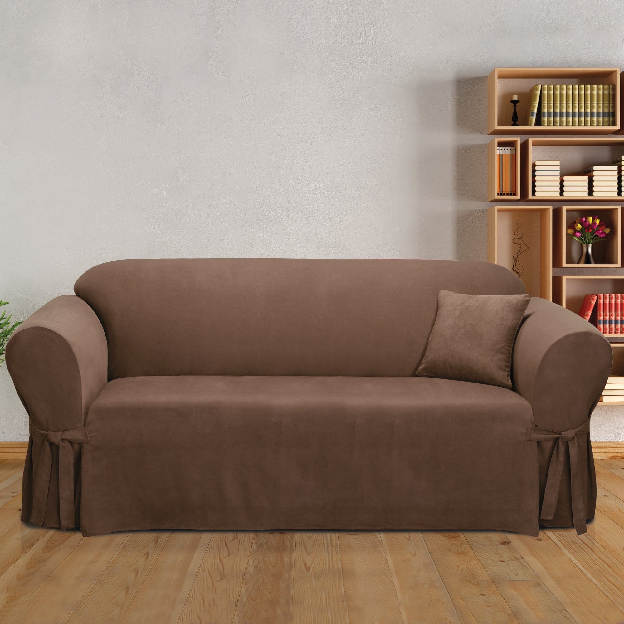 Soft Suede One Piece Sofa Slipcover with Ties