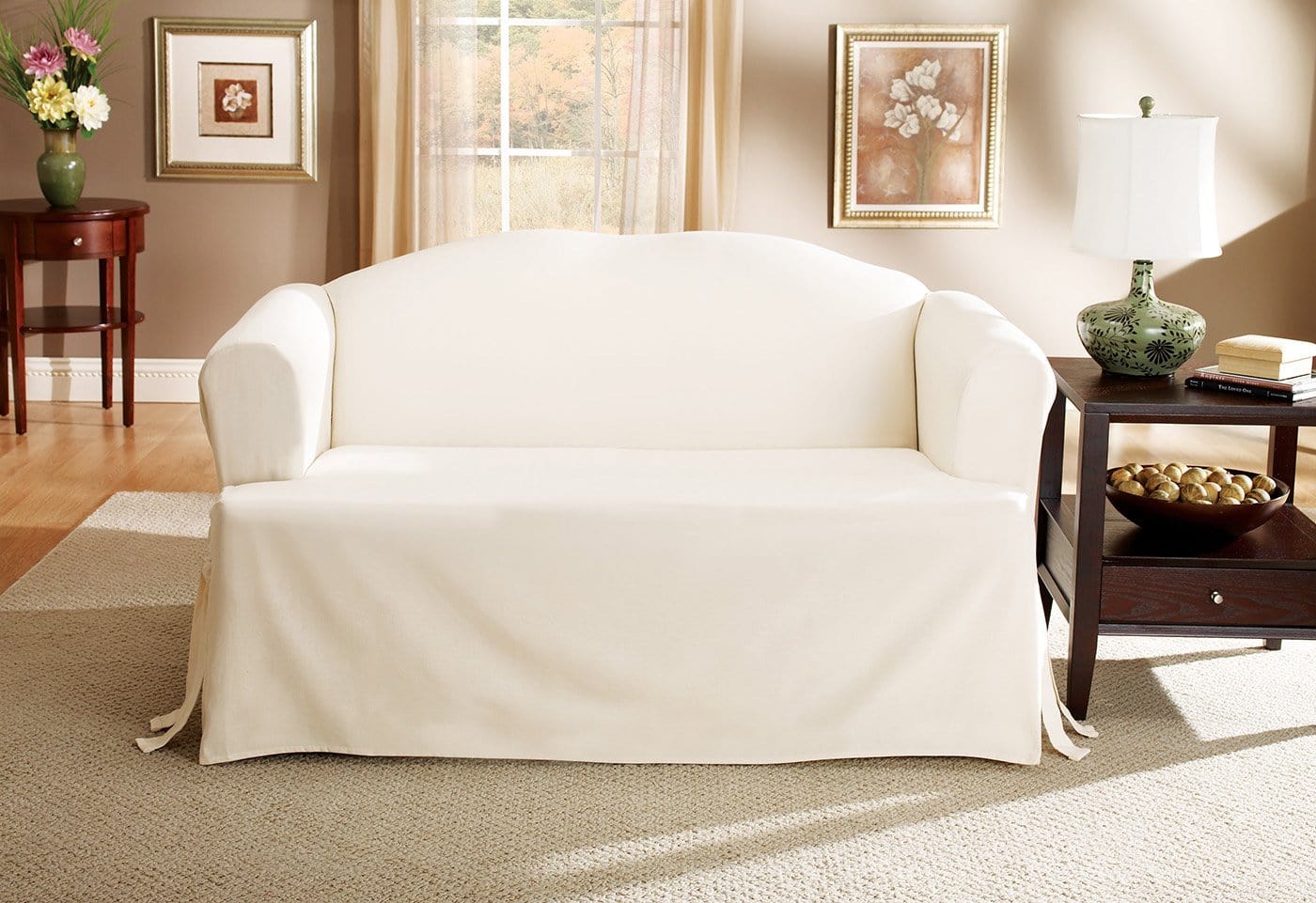 Photos - Furniture Cover SureFit Cotton Duck One Piece Sofa Slipcover | Relaxed Fit | Corner Ties |