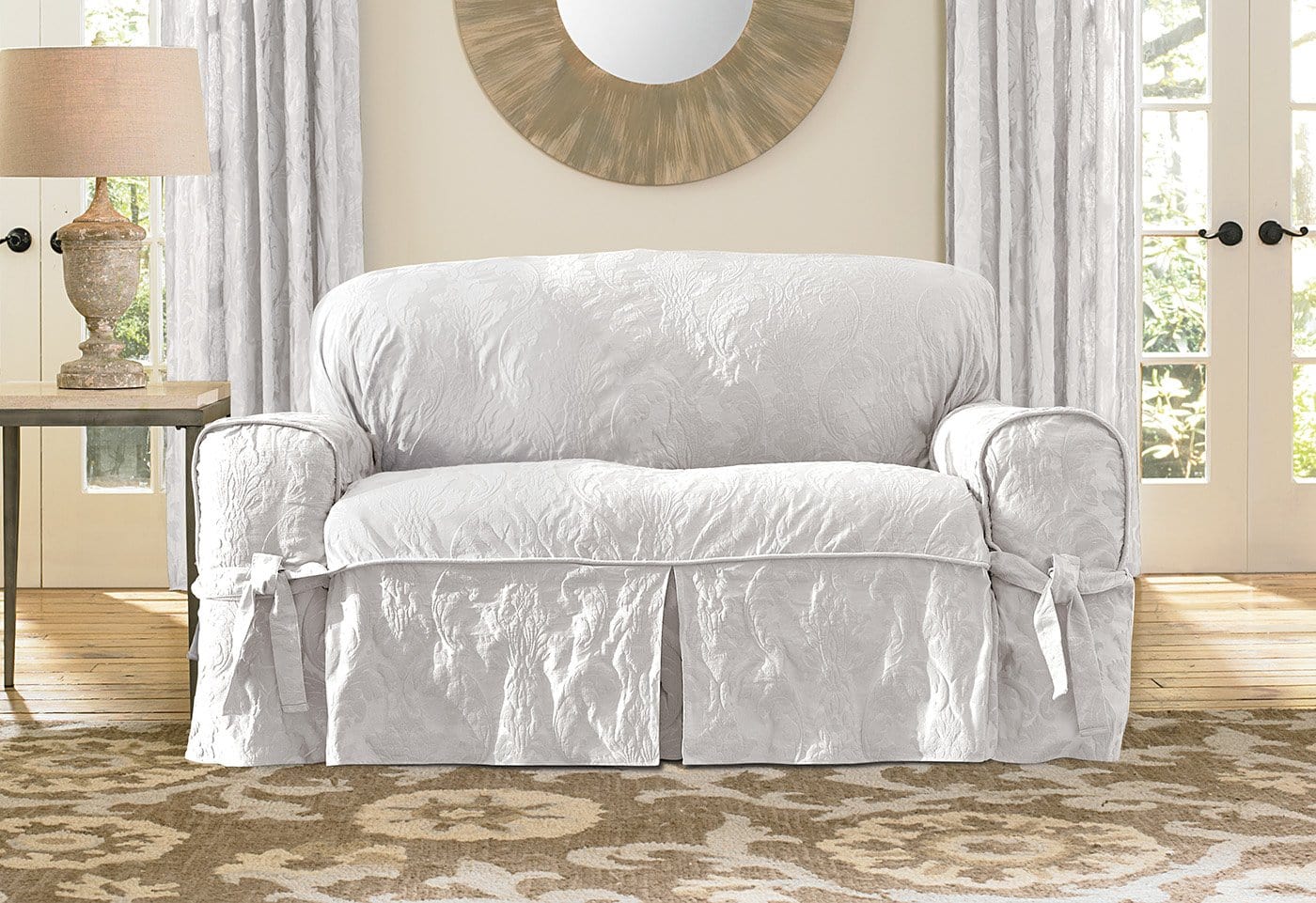 Matelasse Damask One Piece Loveseat Slipcover | Slipcovers For