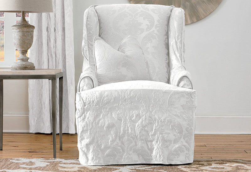 Matelasse Damask One Piece Wing Chair Slipcover Slipcovers For