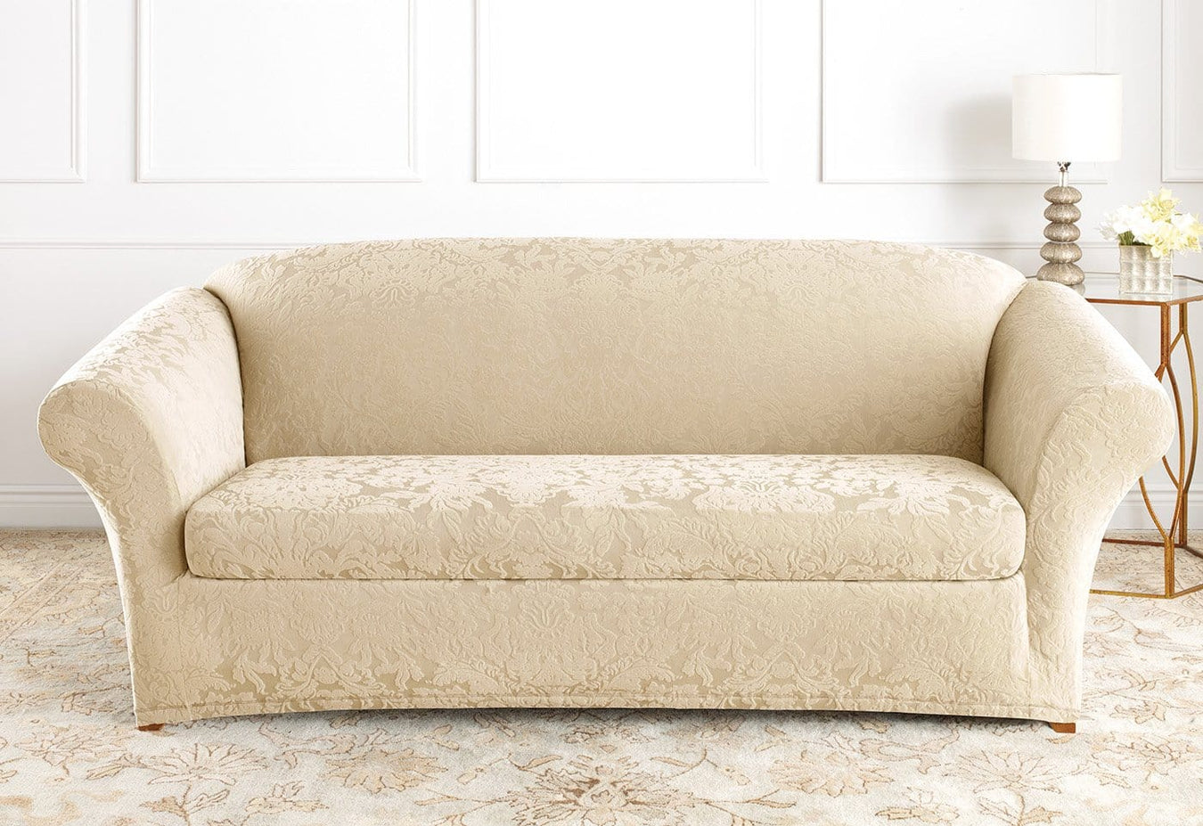 Stretch Jacquard Damask Two Piece Sofa Slipcover Pattern