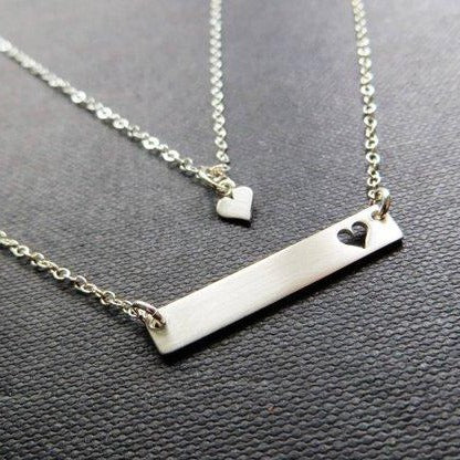 Mother daughter bar and heart necklace 
