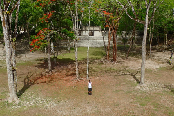 Atop looking across plaza to entrance into the royal residence, Cahal Pech, Belize