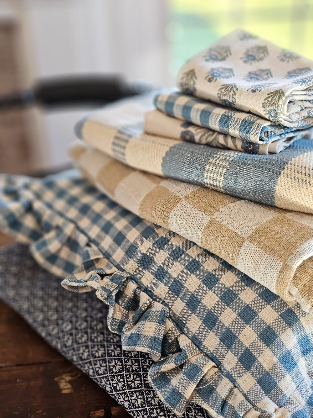 Blocks Tea Towel in Beige - Handwoven Kitchen Towels