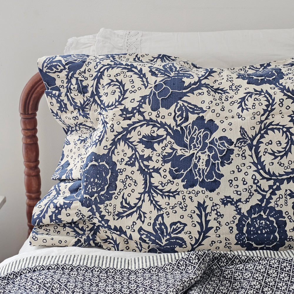 Toile Fabric-Blue Flowers - Farmhouse Wares