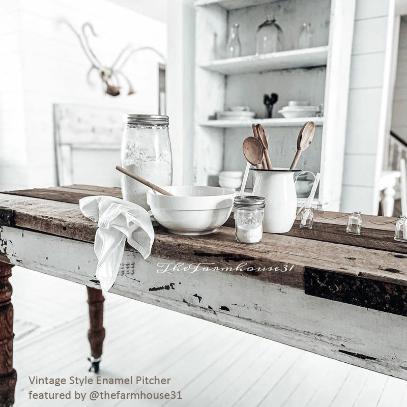 White Enamel Bowls with Black Rims - Farmhouse Wares