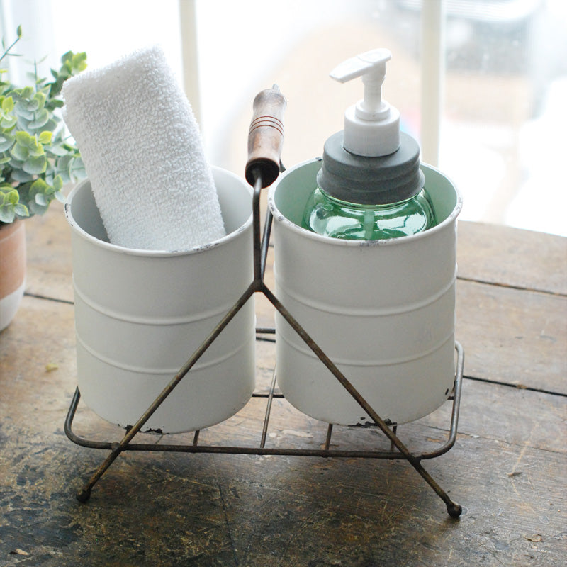 Wire Caddy With Tin Pots Farmhouse Wares