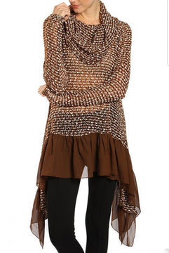 Brown Cowl Neck Tunic w/side extenders