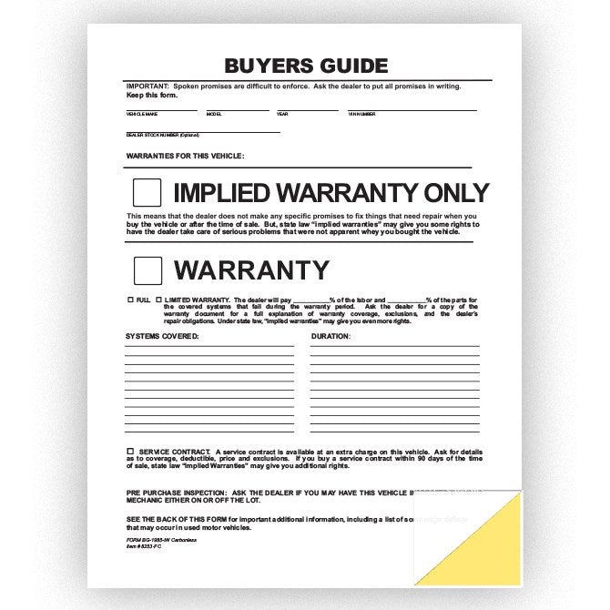 Used Car Buyer Guide Form US Auto Supplies US AUTO SUPPLIES