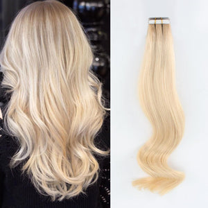 Rooted Remy Tape In Hair Extension Color 12 Warm Light Brown Into