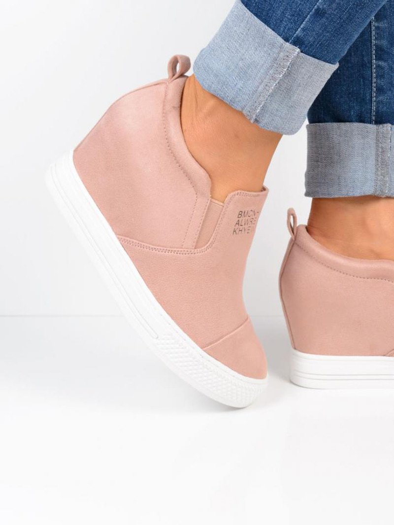 fashion letter slip on wedge sneakers faux suede wedge heel casual sneakers