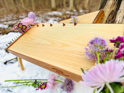 Monolina Monochord by feeltone in snow with spring flowers
