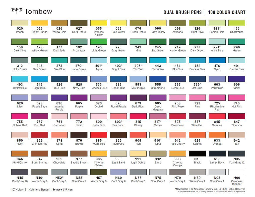 Tombow Brush Pen Colour Chart